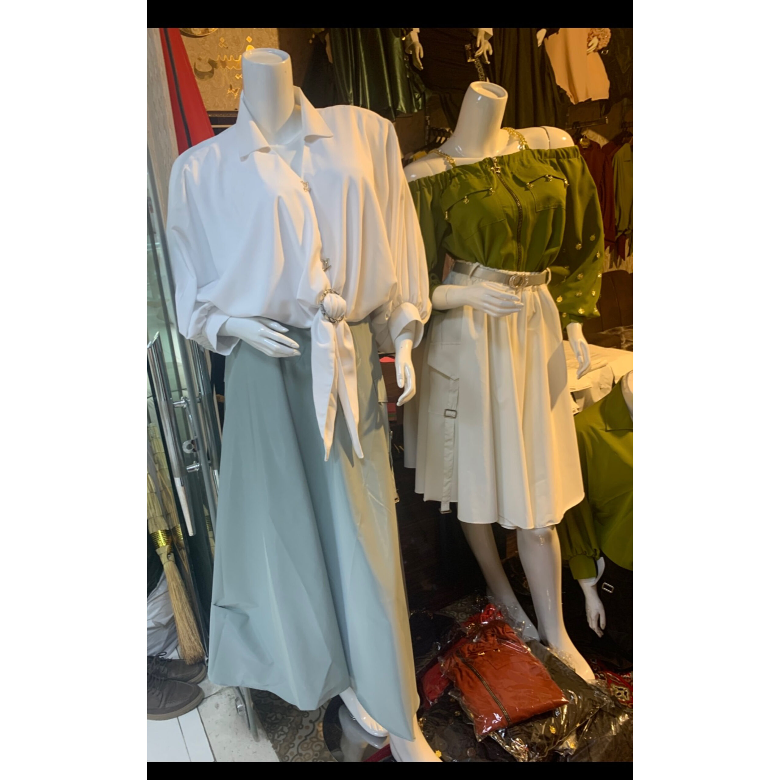 ست دامن ،بلوز زیپ‌دار آستین‌پفی دخترانه 👸