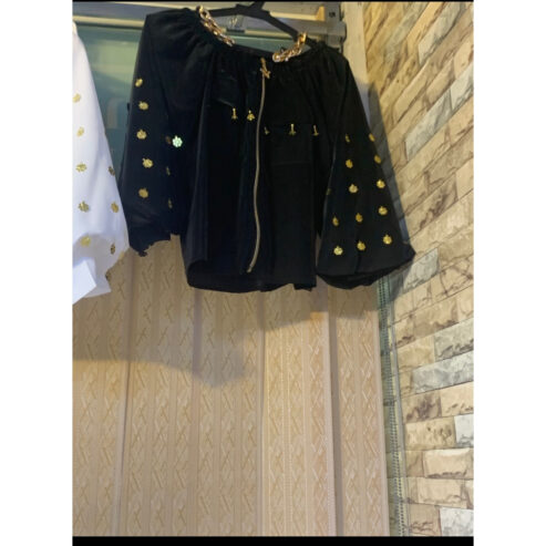 ست دامن ،بلوز زیپ‌دار آستین‌پفی دخترانه 👸