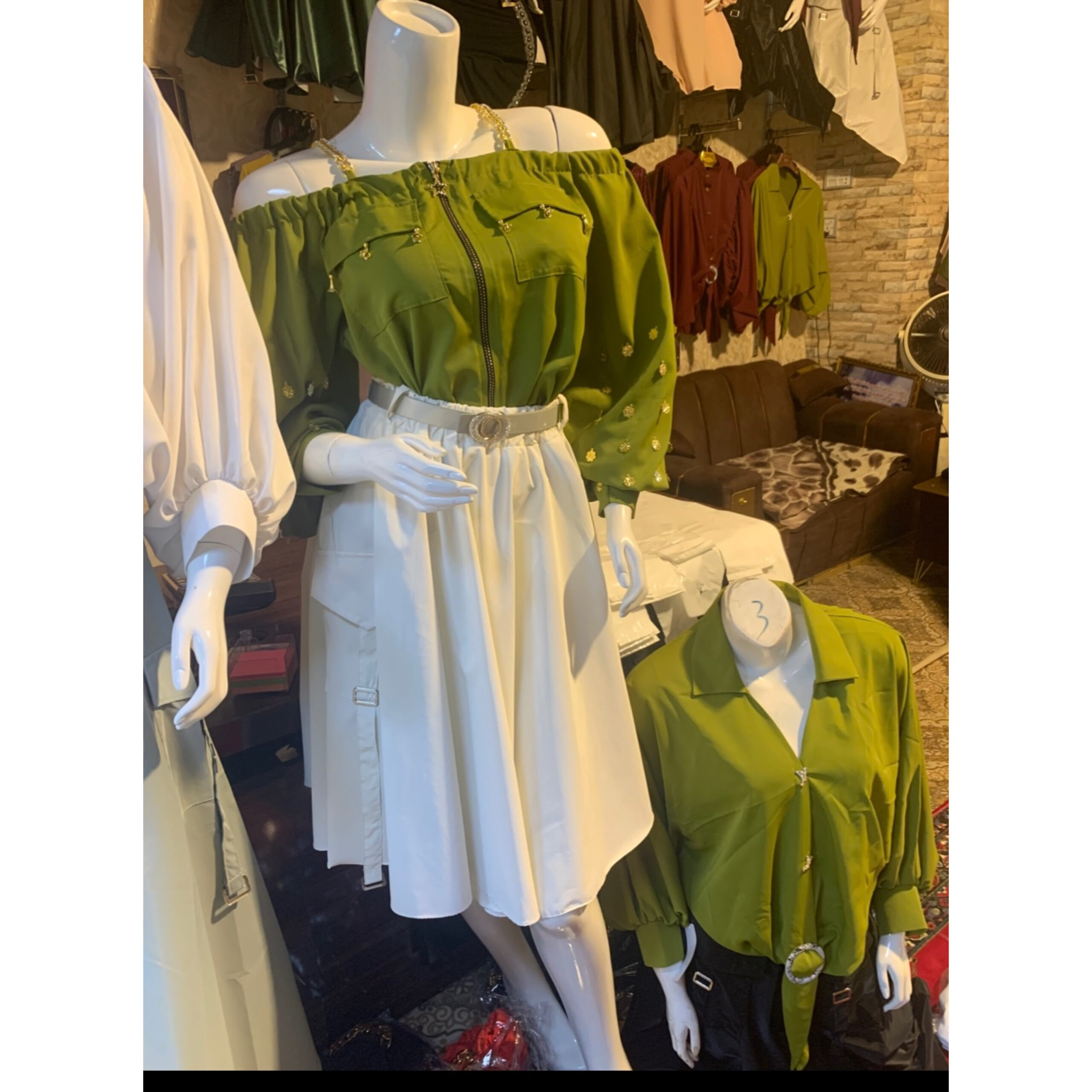 ست دامن ،بلوز زیپ‌دار آستین‌پفی دخترانه 👸